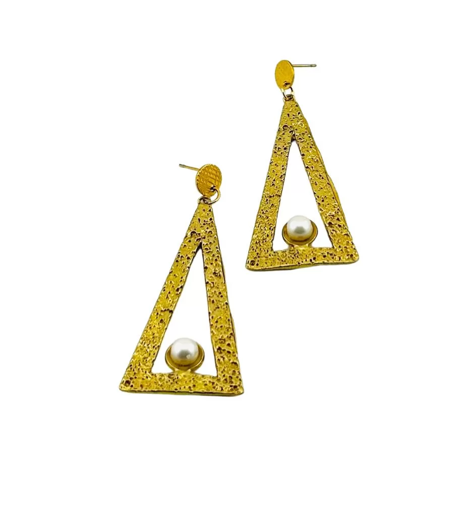 Boucles triangles dorées et perle